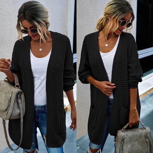 Cozy Knit Open Front Cardigan black - Picture 3 of 3